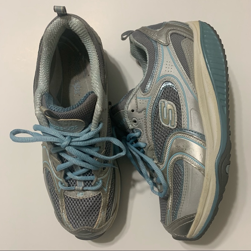 Skechers Shape-ups Silver White Blue Glitter Women's Size 8 Color 12320 SLBL